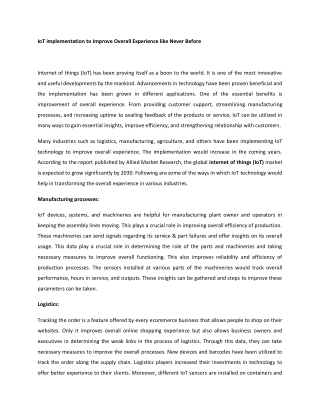 iot implementation to improve overall experience