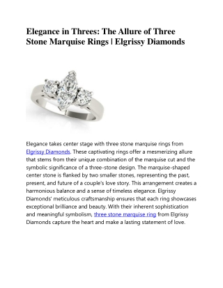 Three Stone Marquise Ring | Elgrissy Diamonds