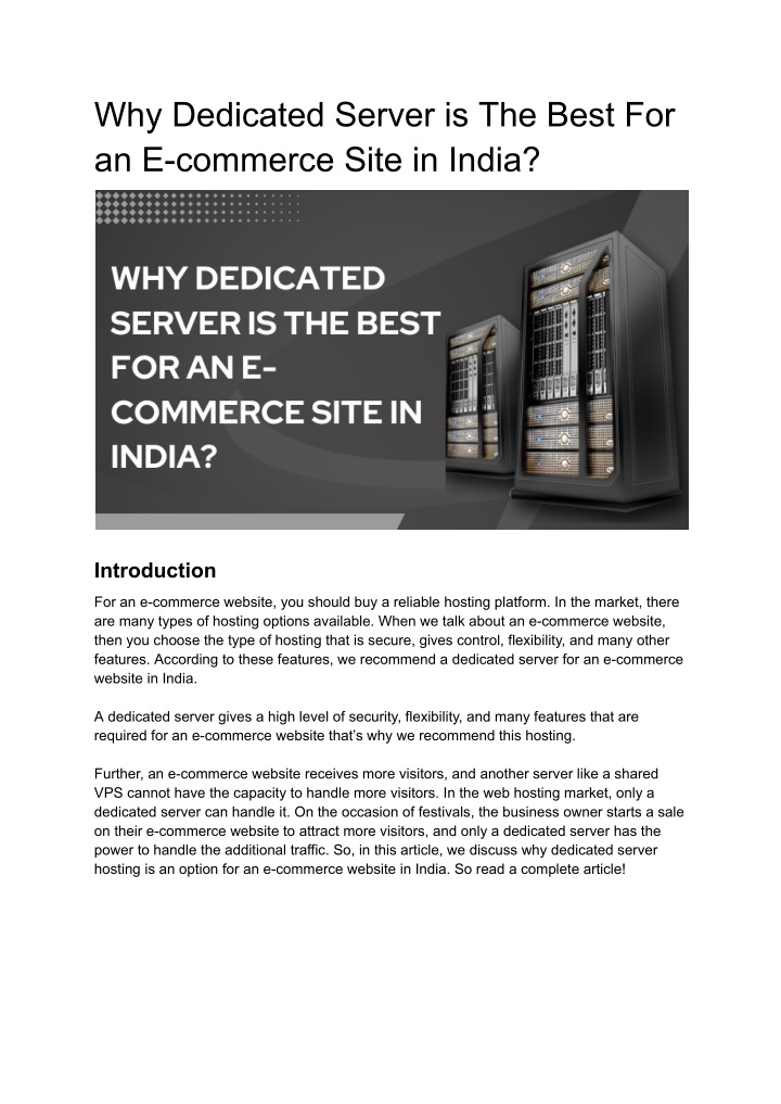 why dedicated server is the best