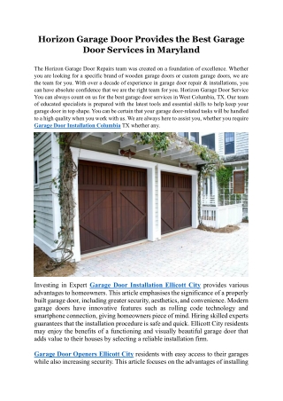 Horizon Garage Door Provides the Best Garage Door Services in Maryland