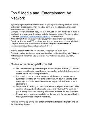 Top 5 Media and Entertainment Ad Network
