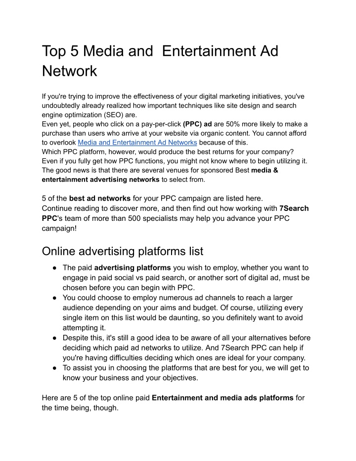 top 5 media and entertainment ad network