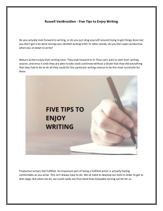 Russell VanBrocklen - Five Tips to Enjoy Writing