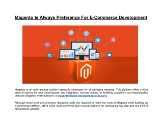 Magento Is Always Preference For E-Commerce Development