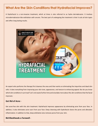 What Are the Skin Conditions that Hydrafacial Improves