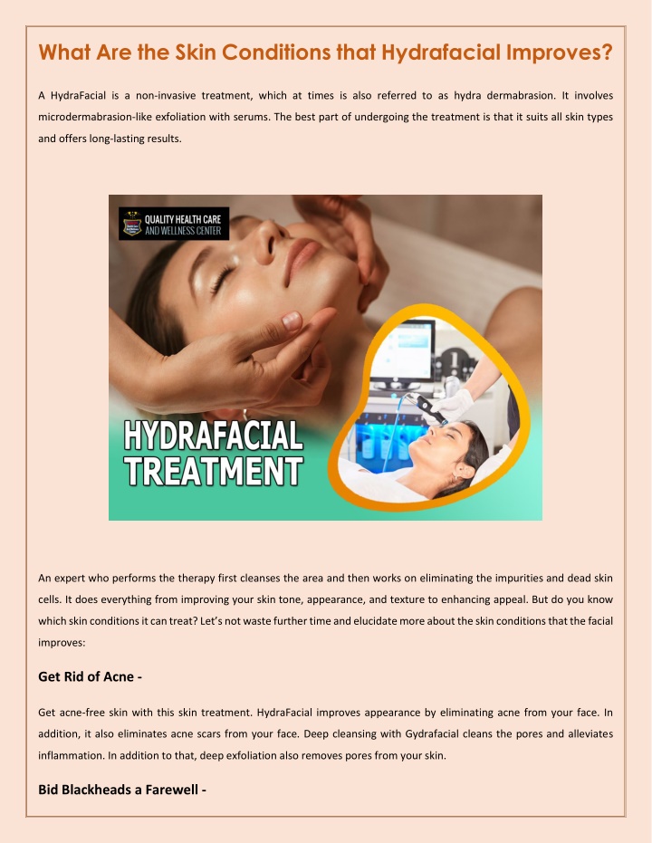 what are the skin conditions that hydrafacial