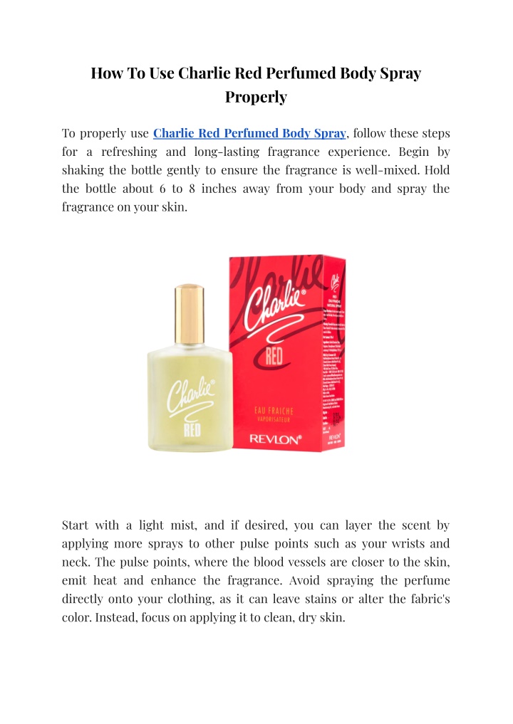 how to use charlie red perfumed body spray