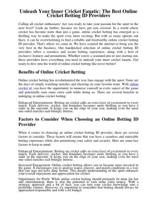 Online Cricket Services