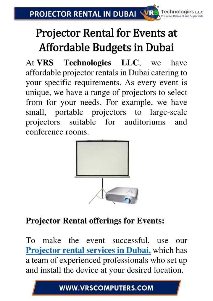 PPT Projector Rental for Events at Affordable Budgets in Dubai