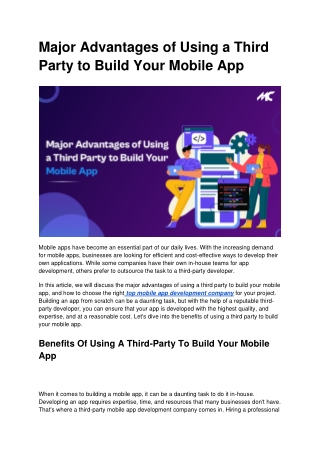 Major Advantages of Using a Third Party to Build Your Mobile App