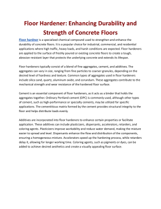 Floor Hardener: Enhancing Durability and Strength of Concrete Floors