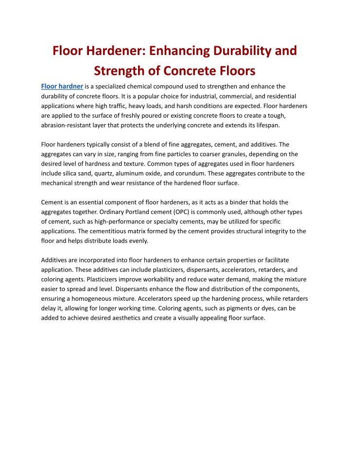 floor hardener enhancing durability and strength