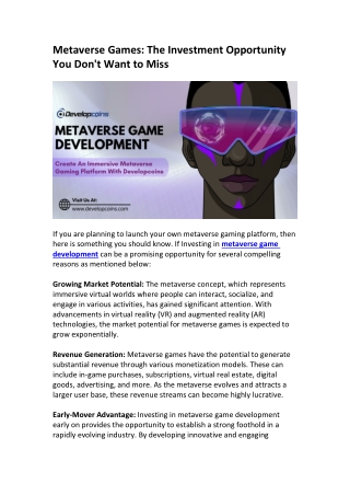 metaverse games the investment opportunity