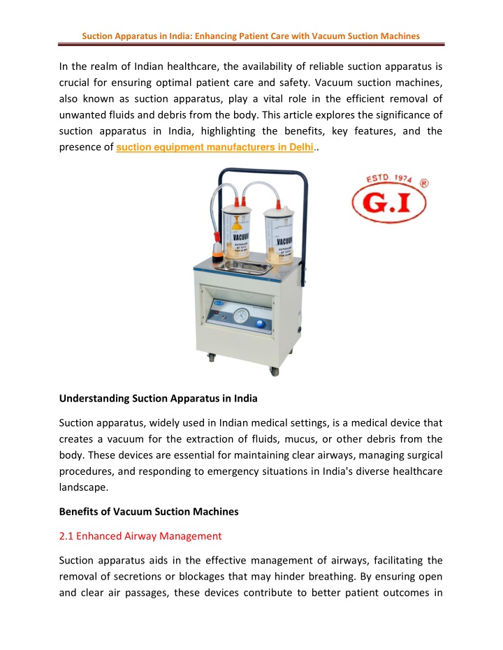 suction apparatus in india enhancing patient care