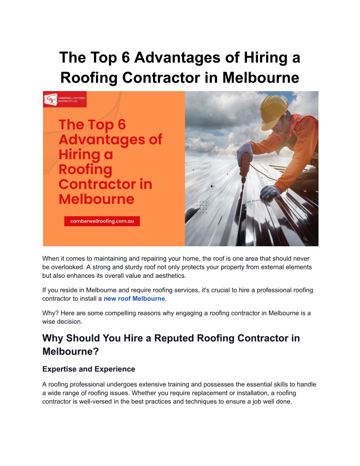 the top 6 advantages of hiring a roofing