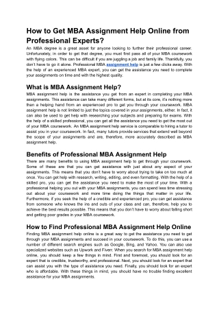 How to Get MBA Assignment Help Online from Professional Experts?