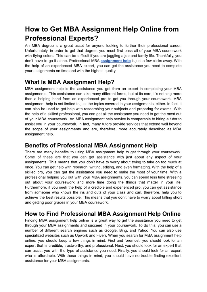 how to get mba assignment help online from