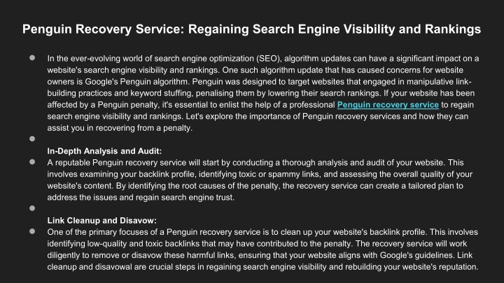 penguin recovery service regaining search engine
