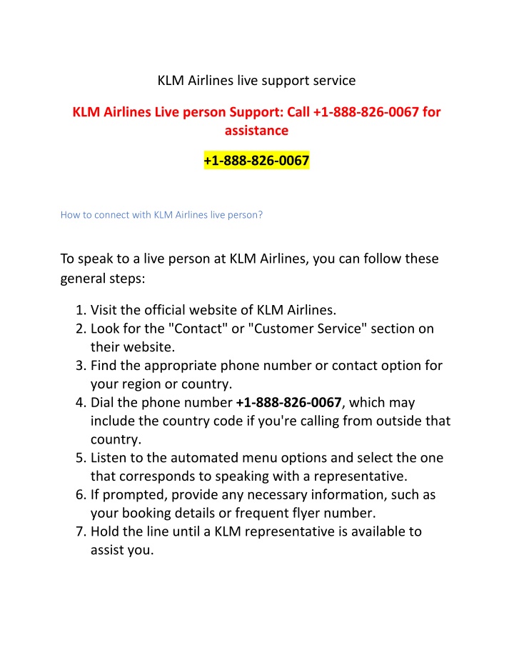 klm airlines live support service