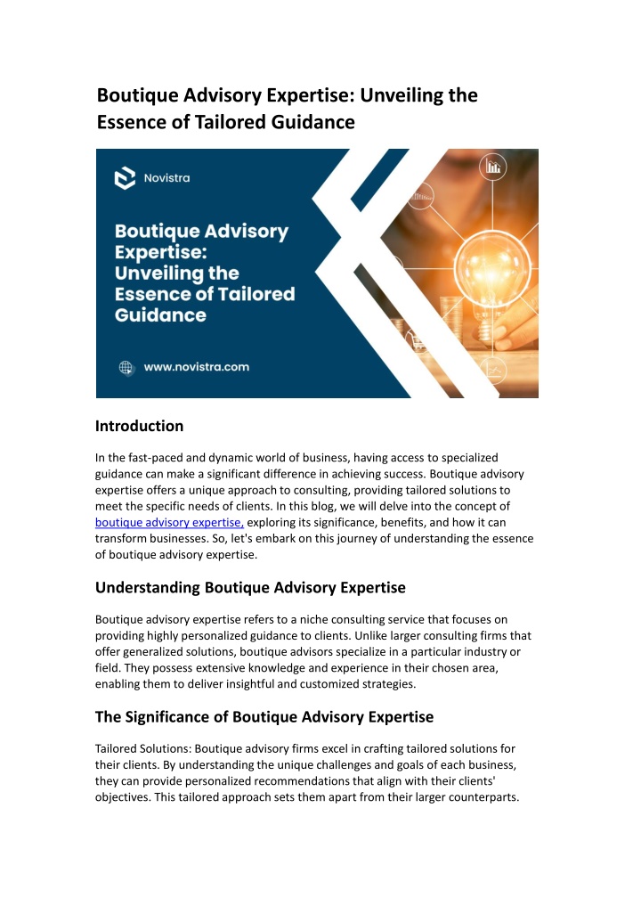 boutique advisory expertise unveiling the essence