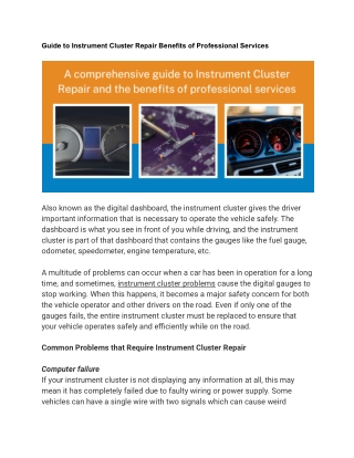 Guide to Instrument Cluster Repair Benefits of Professional Services