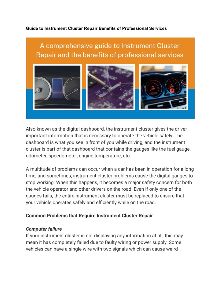guide to instrument cluster repair benefits