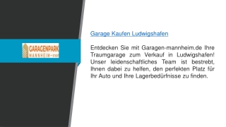 Garage zu verkaufen Ludwigshafen  Garagen-mannheim.de