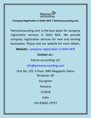 Company Registration in Delhi NCR  Patronaccounting