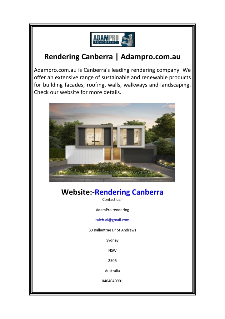 rendering canberra adampro com au