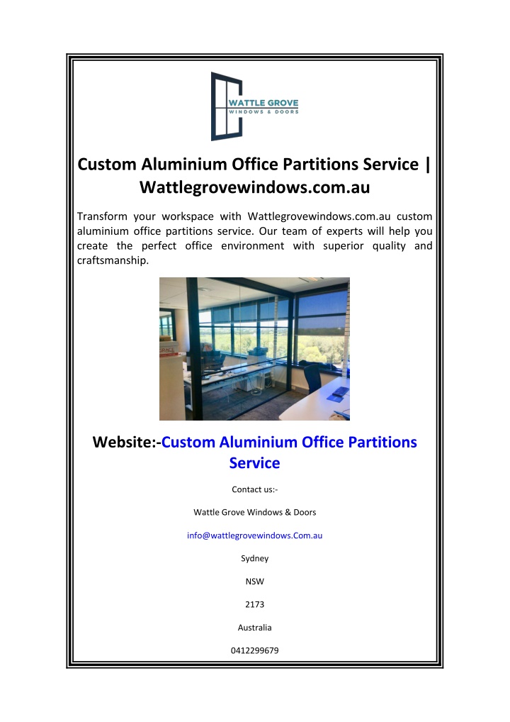 custom aluminium office partitions service