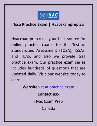 Tssa Practice Exam  Hvacexamprep.ca