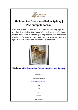 Platinum Pet Doors Installation Sydney Platinumpetdoors.au