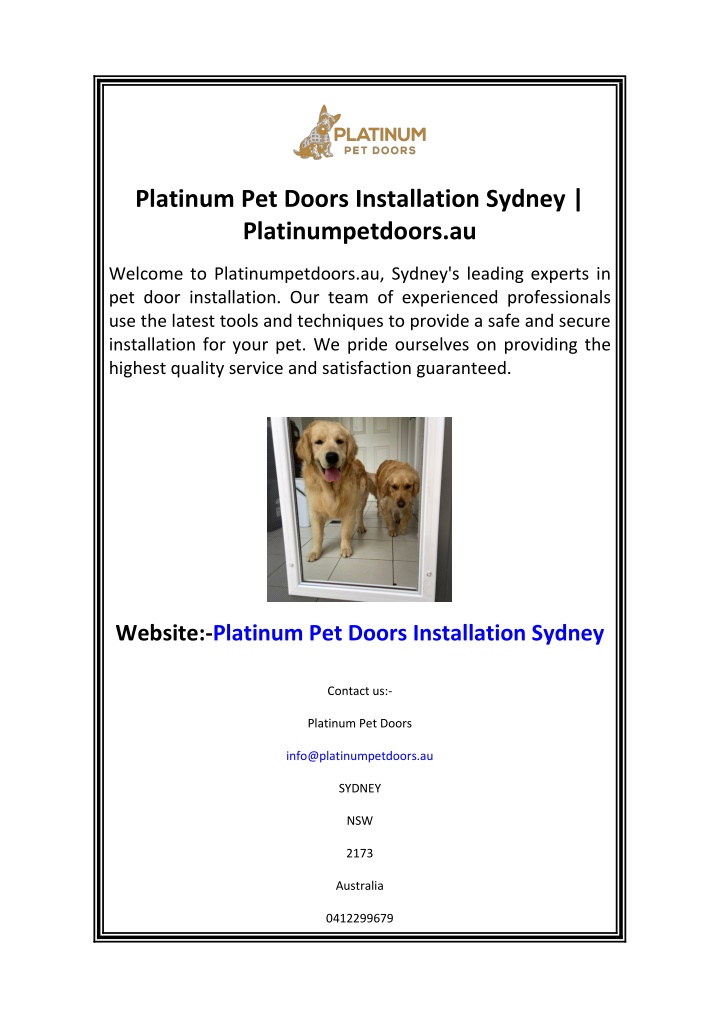 platinum pet doors installation sydney