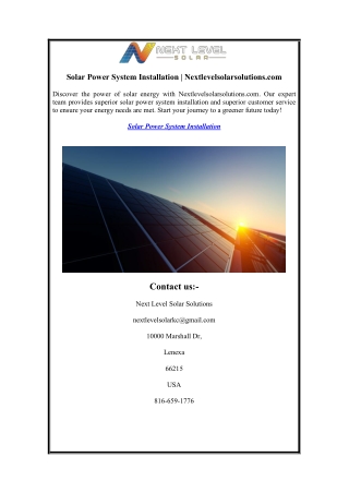 Solar Power System Installation Nextlevelsolarsolutions.com