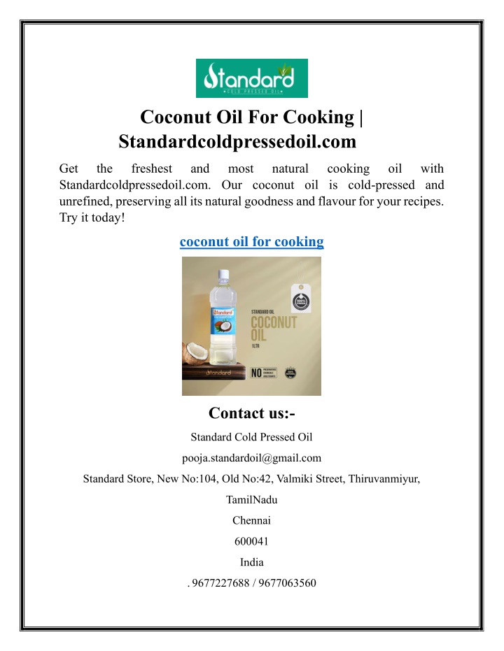 coconut oil for cooking standardcoldpressedoil com