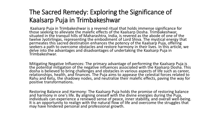 the sacred remedy exploring the significance of kaalsarp puja in trimbakeshwar