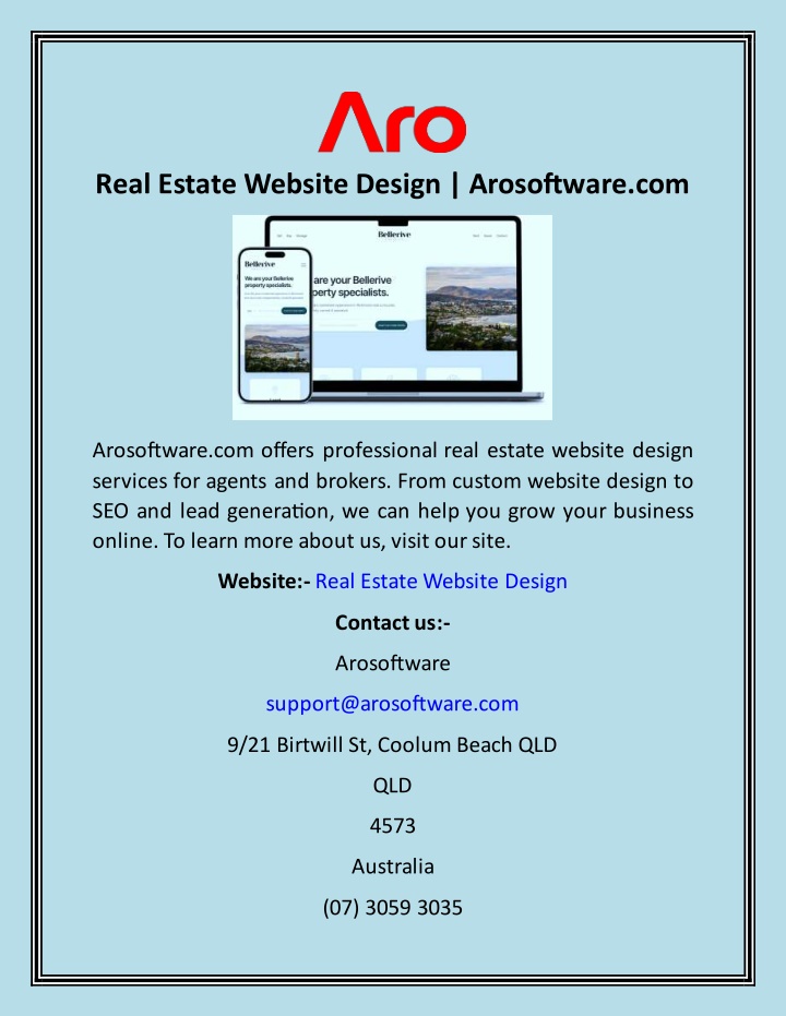 real estate website design arosoftware com