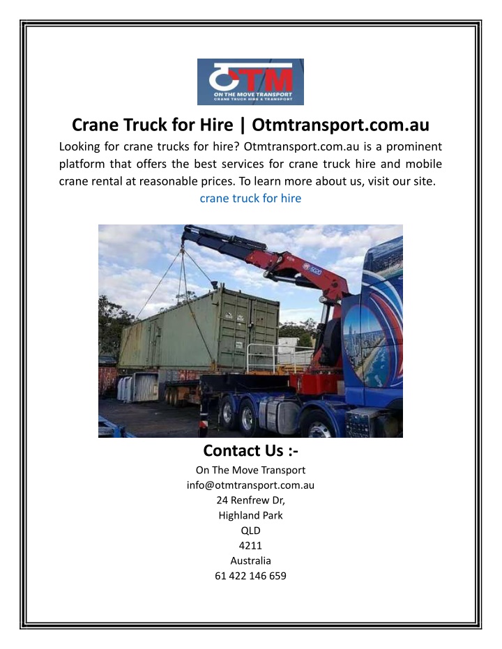 crane truck for hire otmtransport com au looking
