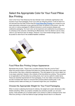 Select the Appropriate Color for Your Food Pillow Box Printing