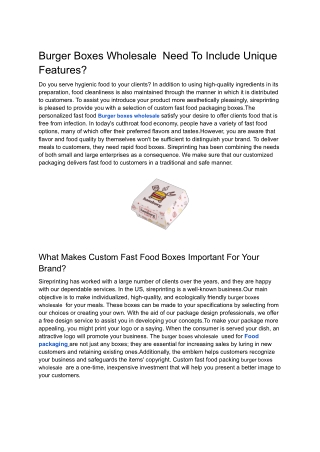 burger boxes wholesale need to include unique