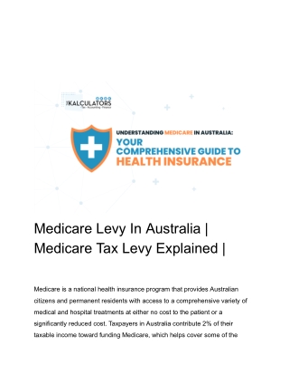 Medicare Levy In Australia _ Medicare Tax Levy Explained _