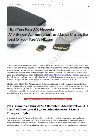 High Pass Rate A10 Networks A10-System-Administration Test Dumps Cram is the best for you - RealValidExam