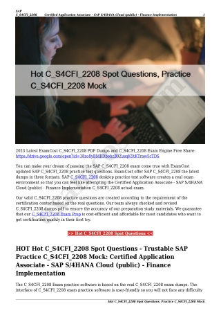 Hot C_S4CFI_2208 Spot Questions, Practice C_S4CFI_2208 Mock