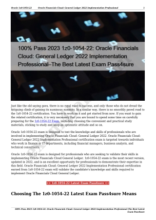 100% Pass 2023 1z0-1054-22: Oracle Financials Cloud: General Ledger 2022 Implementation Professional–The Best Latest Exa