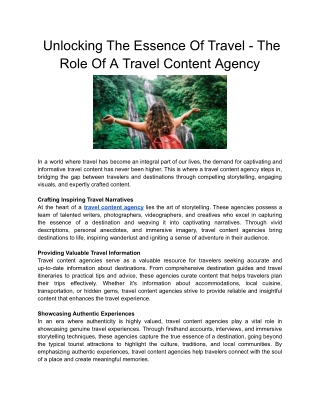 Unlocking the Essence Of Travel - The Role Of A Travel Content Agency