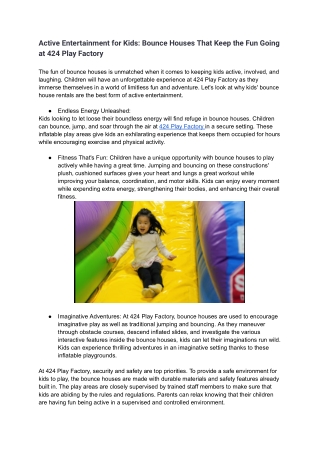 Active Entertainment for Kids_ Bounce Houses That Keep the Fun Going at 424 Play Factory.docx