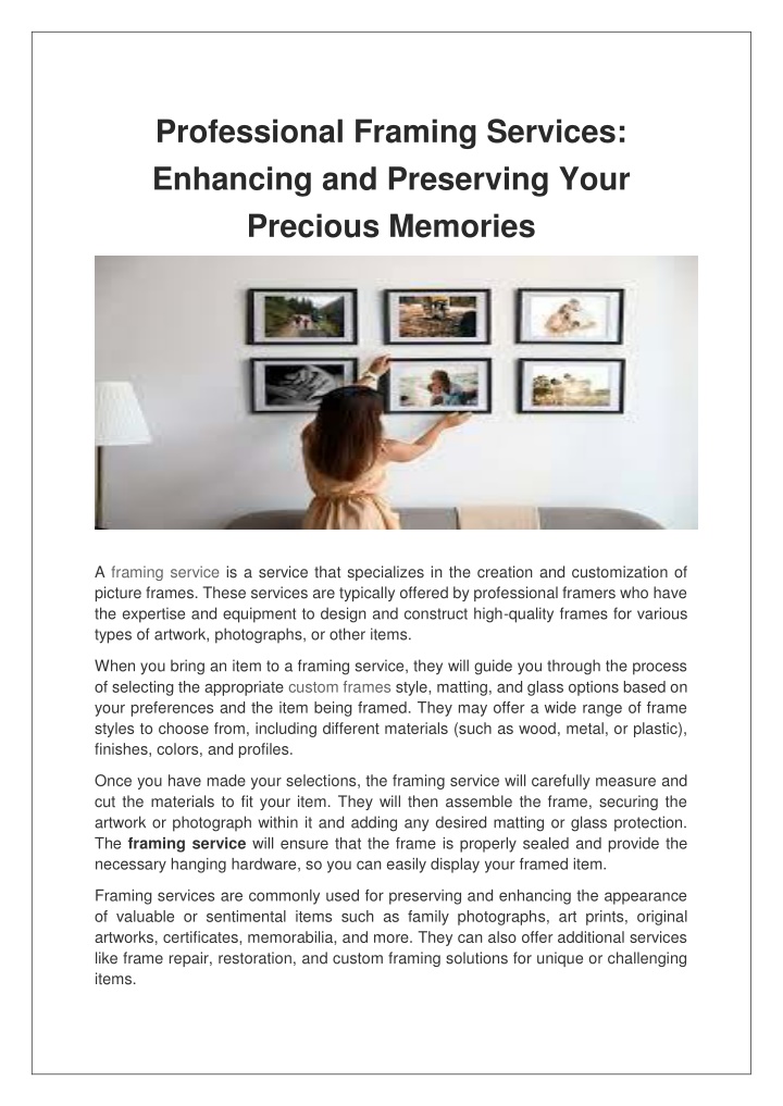 professional framing services enhancing