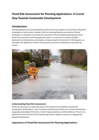 Flood Risk Assessment for Planning Applications_ A Crucial Step Towards Sustainable Development