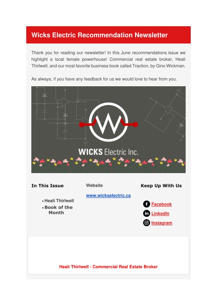 wicks electric recommendation newsletter