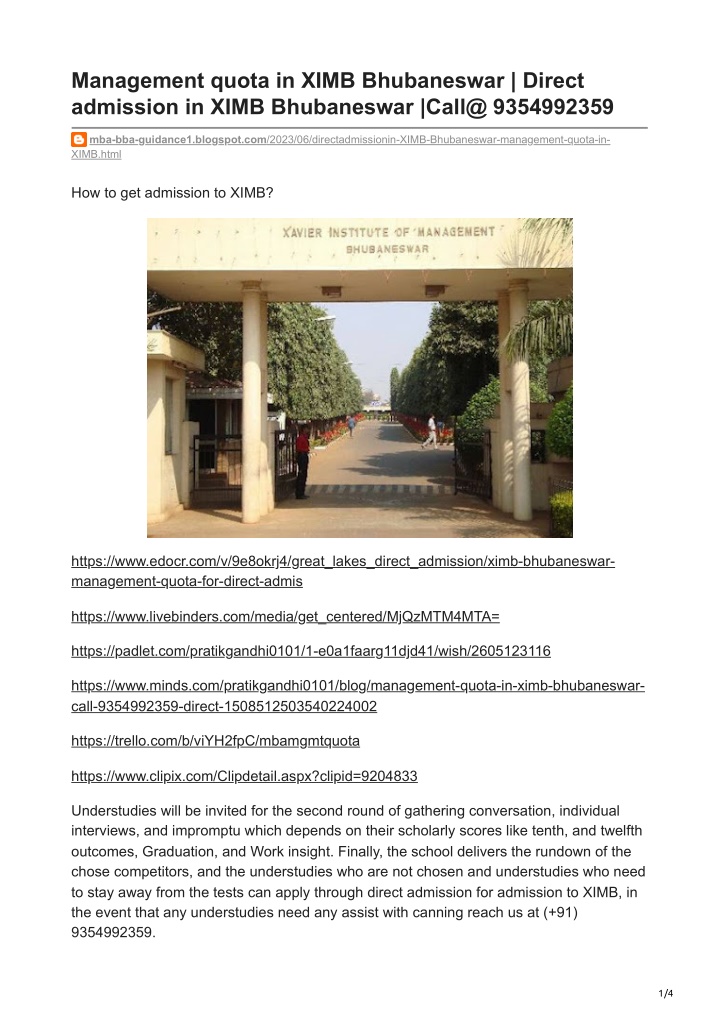 management quota in ximb bhubaneswar direct